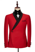 Red One Button Sparkle Black Shawl Lapel Men Suits