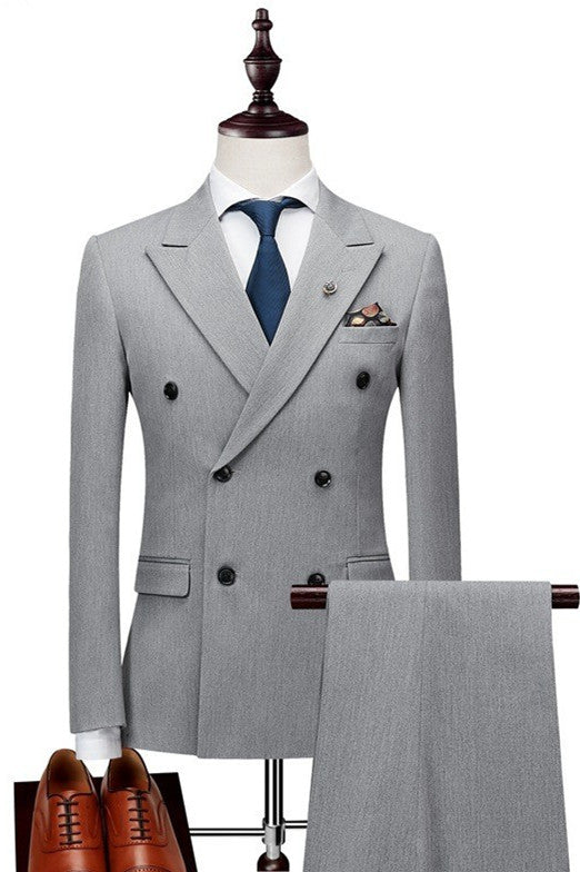 Fashion Gray Peaked Lapel Double Breasted Best Fitted Men Suits Main image