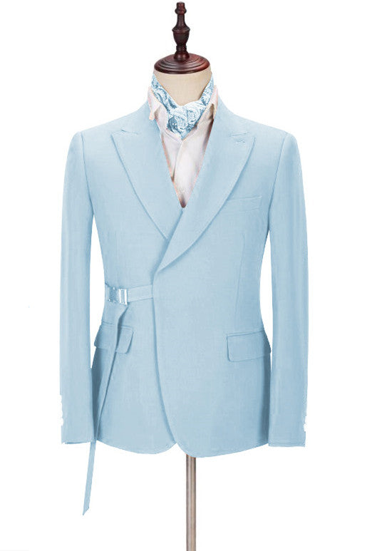 Light Sky Blue Peaked Lapel Buckle Belt Men Suits Main image