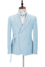 Light Sky Blue Peaked Lapel Buckle Belt Men Suits