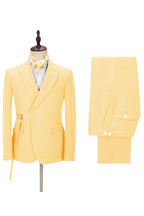 Gentle Yellow Peaked Lapel Buckle Belt Men Suits