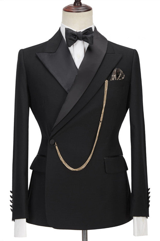 Classic Black Peaked Lapel One Button Men Suits Main image