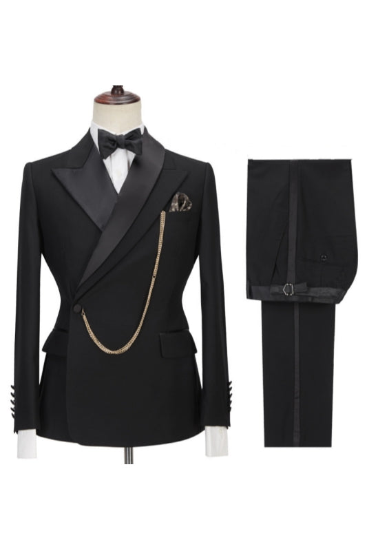 Classic Black Peaked Lapel One Button Men Suits