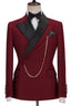 Chic Dark Red Peaked Lapel One Button Men Suits