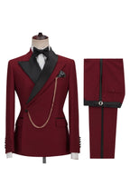 Chic Dark Red Peaked Lapel One Button Men Suits