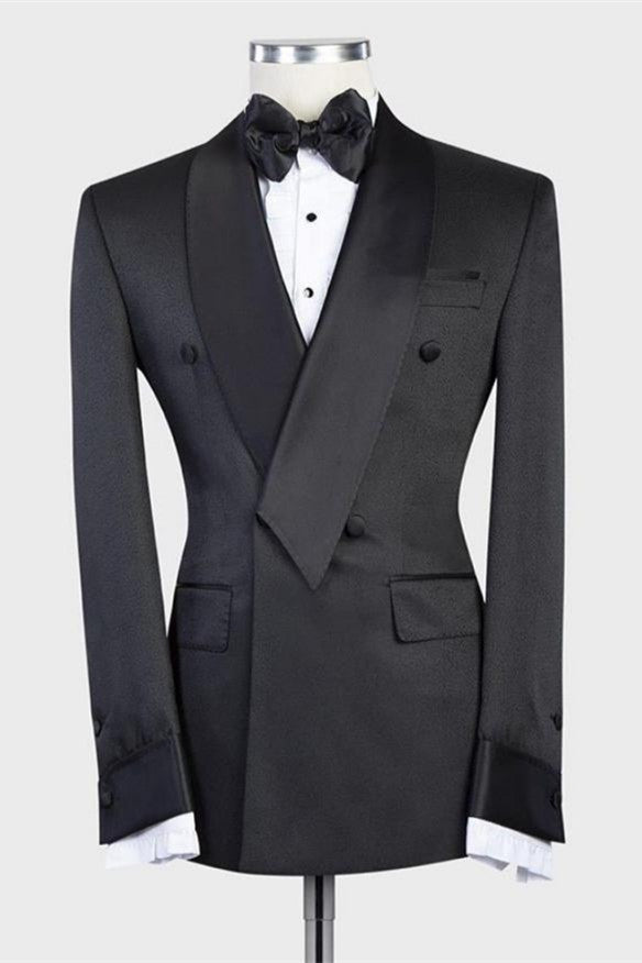 Handsome Black Shawl Lapel Double Breasted Men Suits