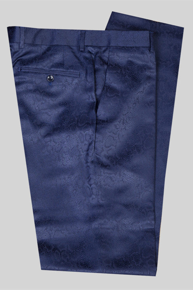 Chic Navy Shawl Lapel Jacquard Double Breasted Men Suit