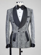 Fancy Gray Shawl Lapel Jacquard Double Breasted Men Suits