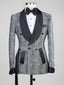 Fancy Gray Shawl Lapel Jacquard Double Breasted Men Suits