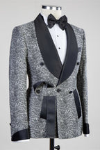 Fancy Gray Shawl Lapel Jacquard Double Breasted Men Suits