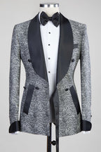 Fancy Gray Shawl Lapel Jacquard Double Breasted Men Suits
