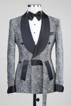 Fancy Gray Shawl Lapel Jacquard Double Breasted Men Suits