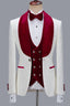 White Jacquard Burgundy Velvet Shawl Lapel 3 Piece Men Suits