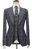 Gray Newest Peaked Lapel Plaid 3 Piece Men Suits