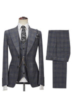 Gray Newest Peaked Lapel Plaid 3 Piece Men Suits