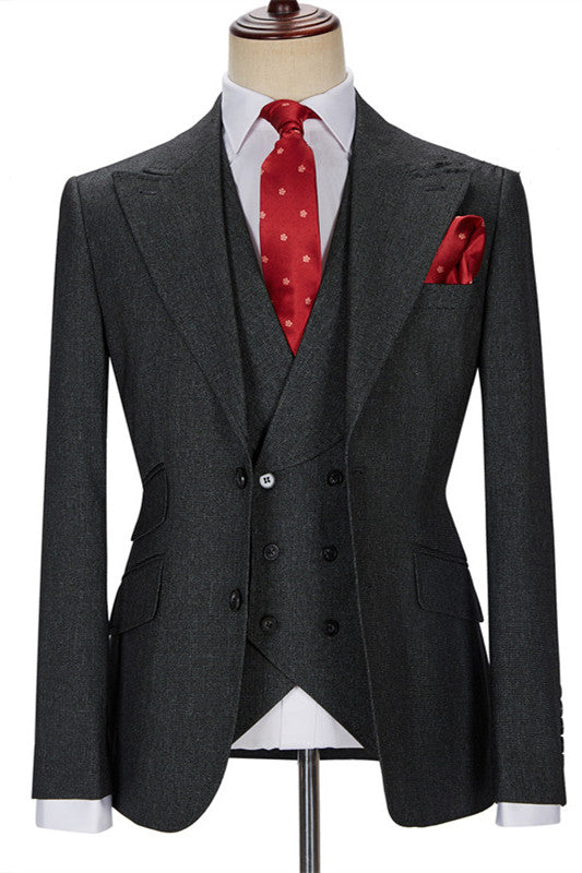 Best Fitted Dark Gray 3 Piece Peaked Lapel Men Suits Main image