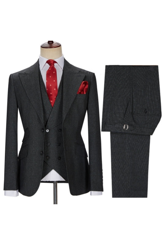 Best Fitted Dark Gray 3 Piece Peaked Lapel Men Suits