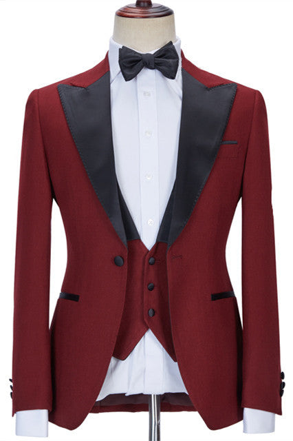 Red Classy Black Peaked Lapel 3 Piece Suits For Men Main image