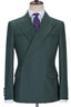 Dark Forest Green Peaked Lapel Ruffles Men Suits