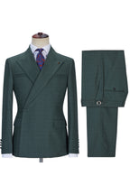 Dark Forest Green Peaked Lapel Ruffles Men Suits
