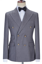 Classic Gray Double Breasted Peaked Lapel Suits For Men