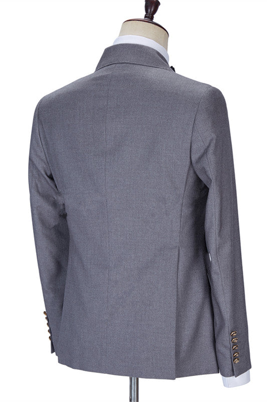 Classic Gray Double Breasted Peaked Lapel Suits For Men