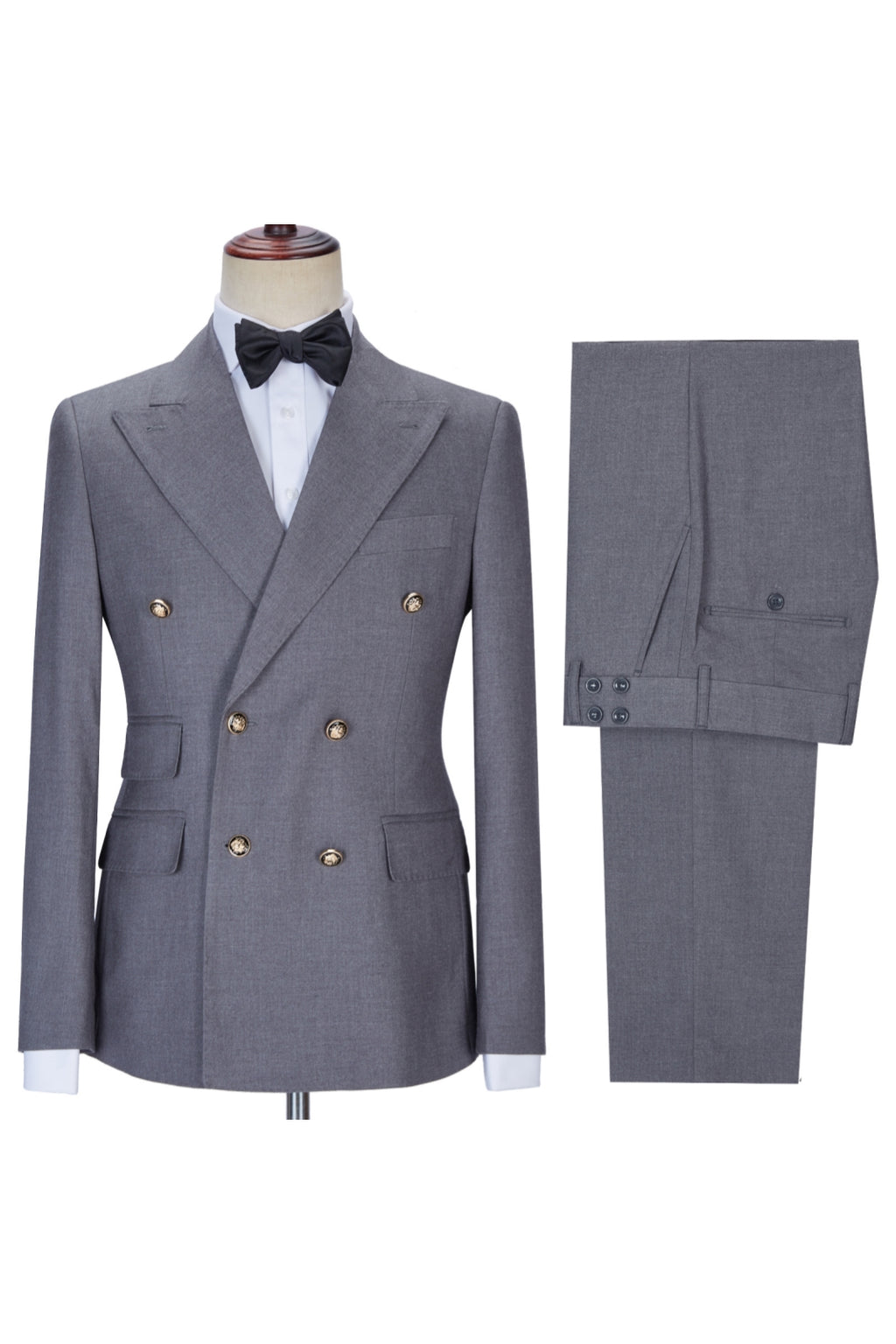 Classic Gray Double Breasted Peaked Lapel Suits For Men