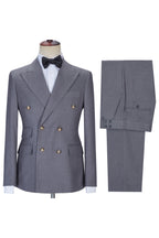 Classic Gray Double Breasted Peaked Lapel Suits For Men