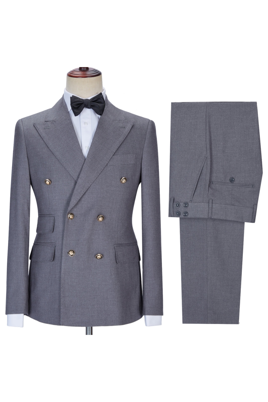 Classic Gray Double Breasted Peaked Lapel Suits For Men