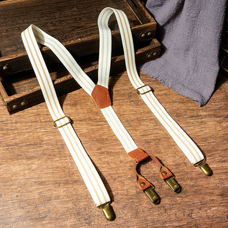 Beige Y-Back Striped Clip-On Suspenders Main image