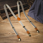 Khaki Elastic Striped Clip Suspenders
