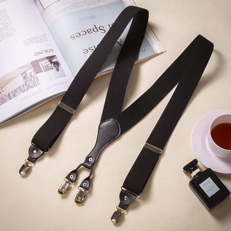 Vintage Elastic V-Back Black Clip-On Suspenders Main image