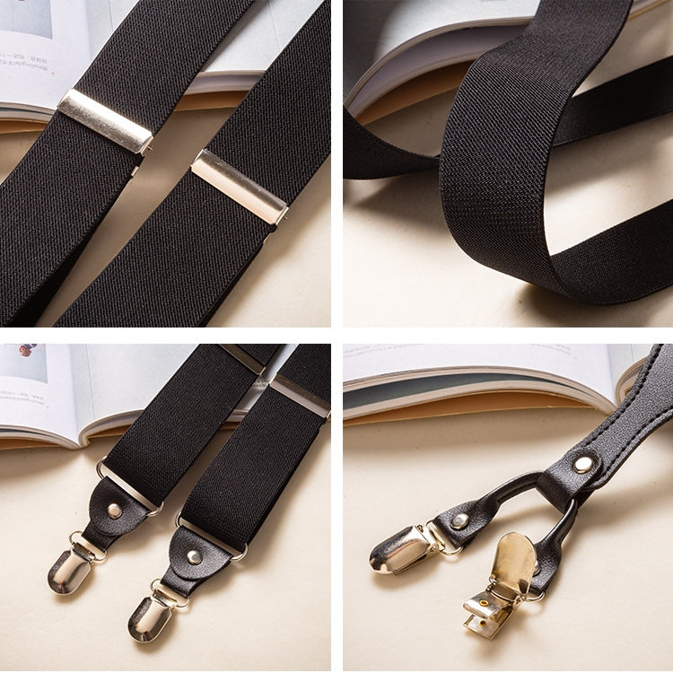 Vintage Elastic V-Back Black Clip-On Suspenders