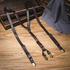 Coffee Leather Y-Back Clip Suspenders