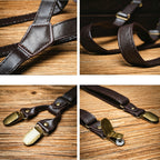 Coffee Leather Y-Back Clip Suspenders