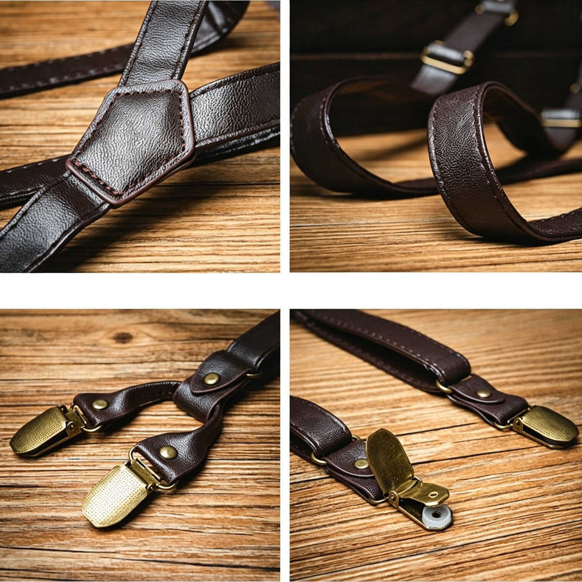 Coffee Leather Y-Back Clip Suspenders