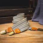 Khaki 3-Clip Striped Men's Suspenders