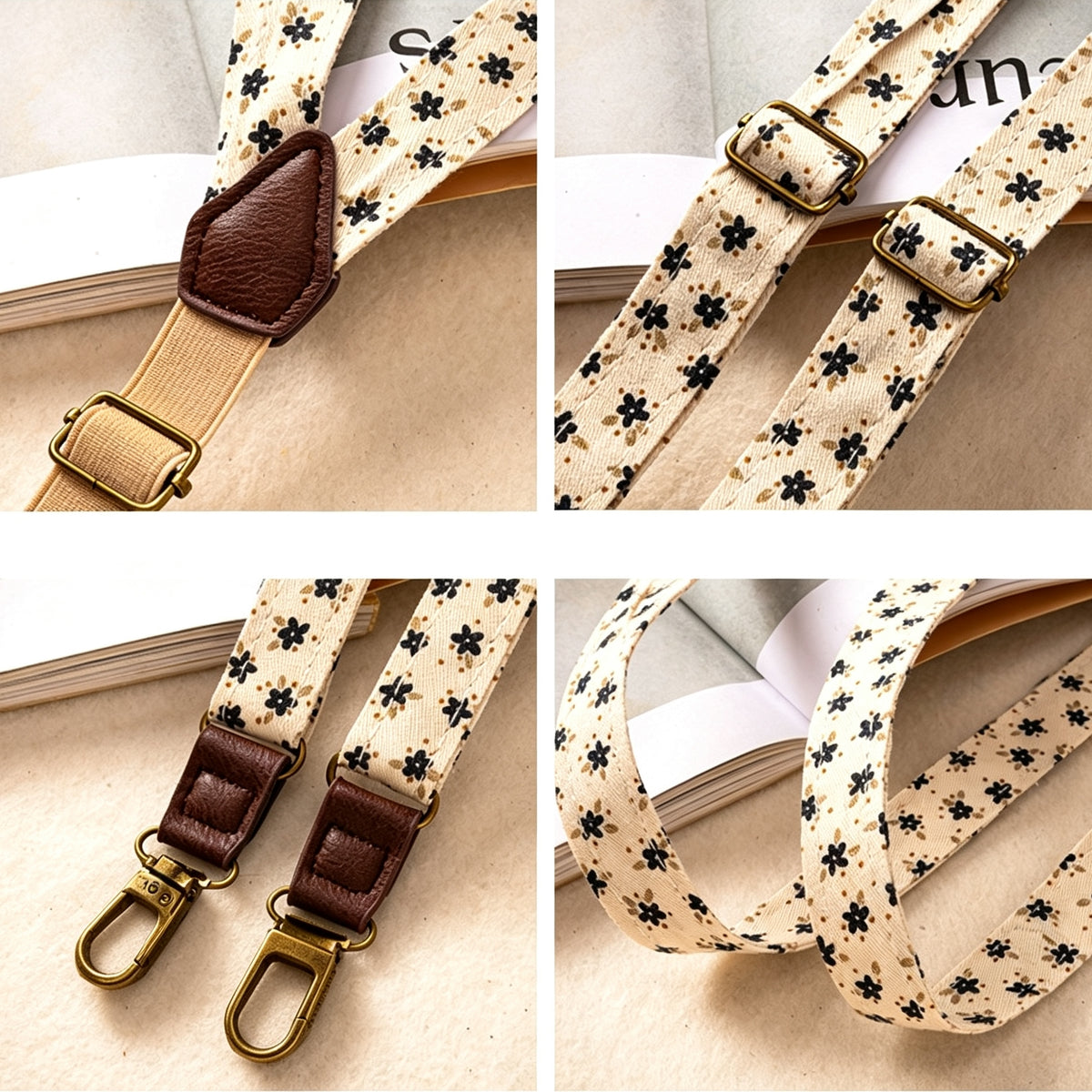 White Floral Print Fashion Clip-On Suspenders