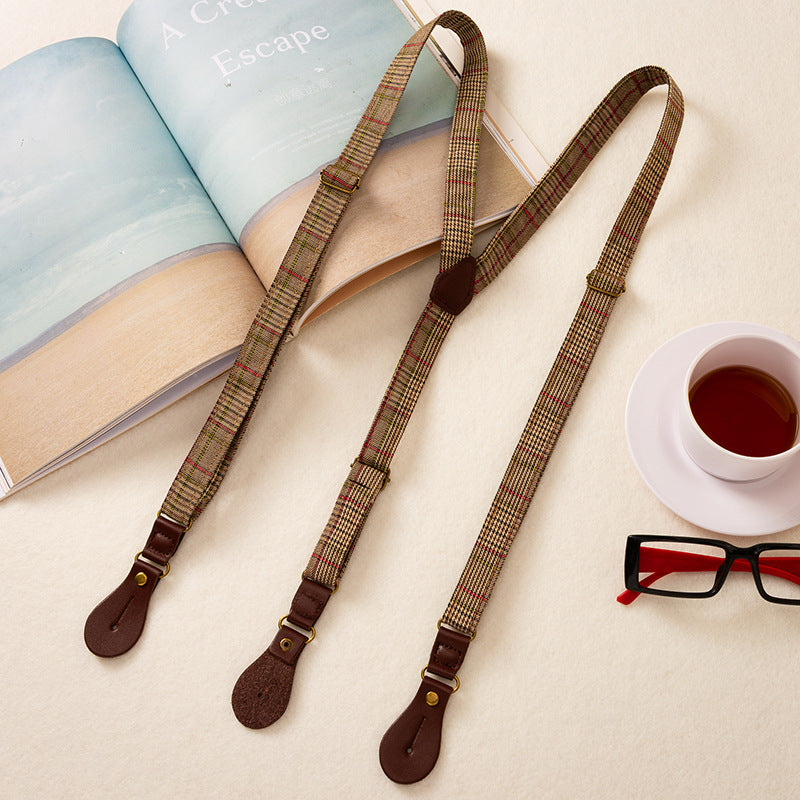 Khaki Plaid Vintage Clip-On Suspenders Main image