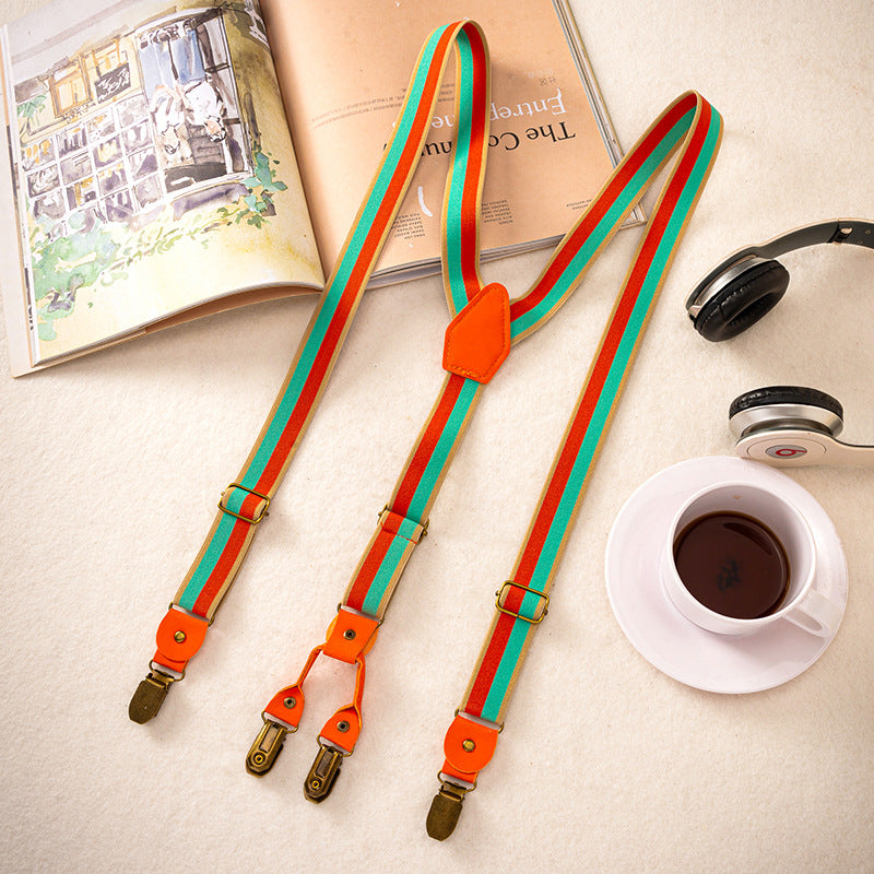 Fashion Orange Green Apricot Striped Clip-On Suspenders Main image