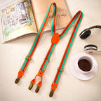 Fashion Orange Green Apricot Striped Clip-On Suspenders