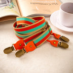 Fashion Orange Green Apricot Striped Clip-On Suspenders