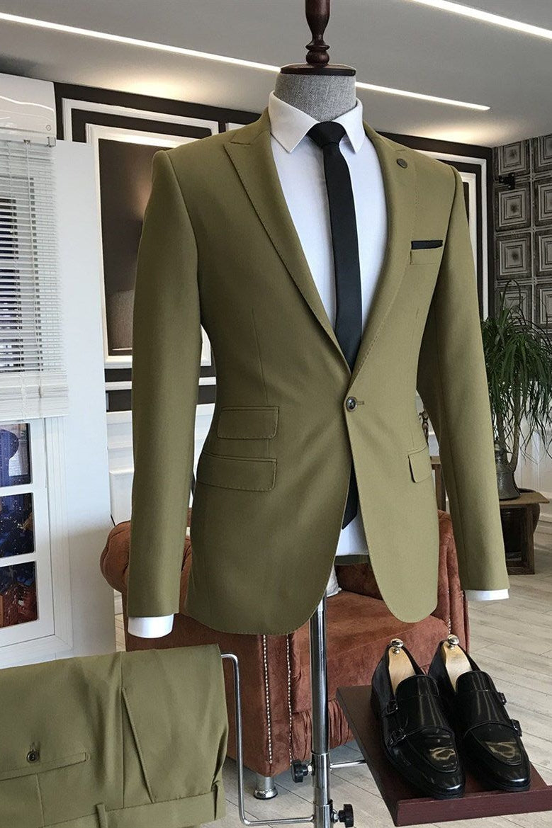 Khaki Olive One Button Peaked Lapel Men Suits Secondary image