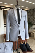 Pale Sky Blue One Button Peaked Lapel Men Suits