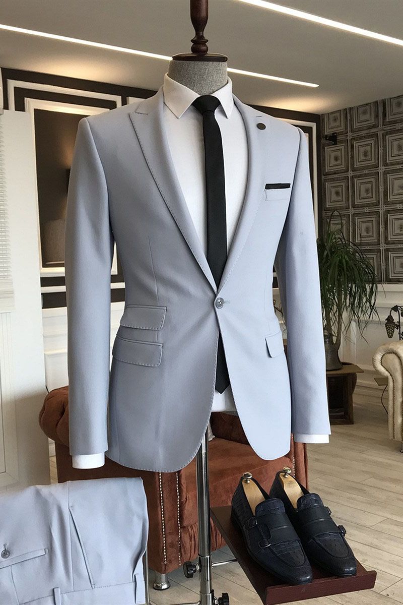 Pale Sky Blue One Button Peaked Lapel Men Suits