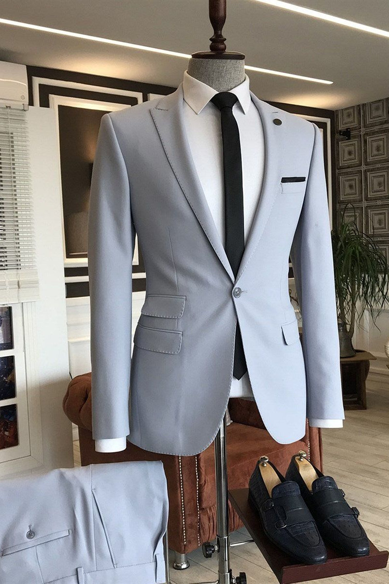 Pale Sky Blue One Button Peaked Lapel Men Suits