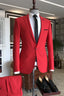 Bright Red One Button Peaked Lapel Men Suits