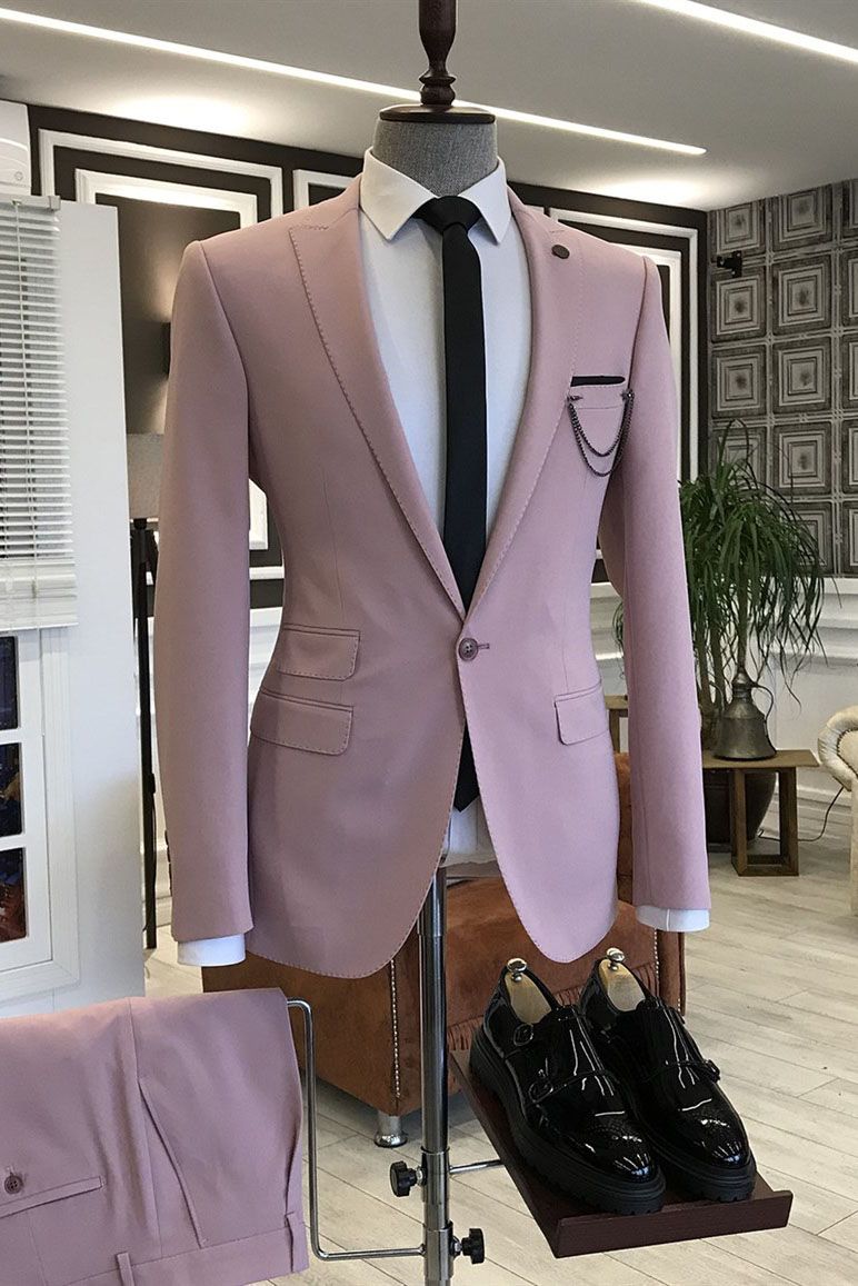Blush Pink One Button Peaked Lapel Classy Men Suits Main image