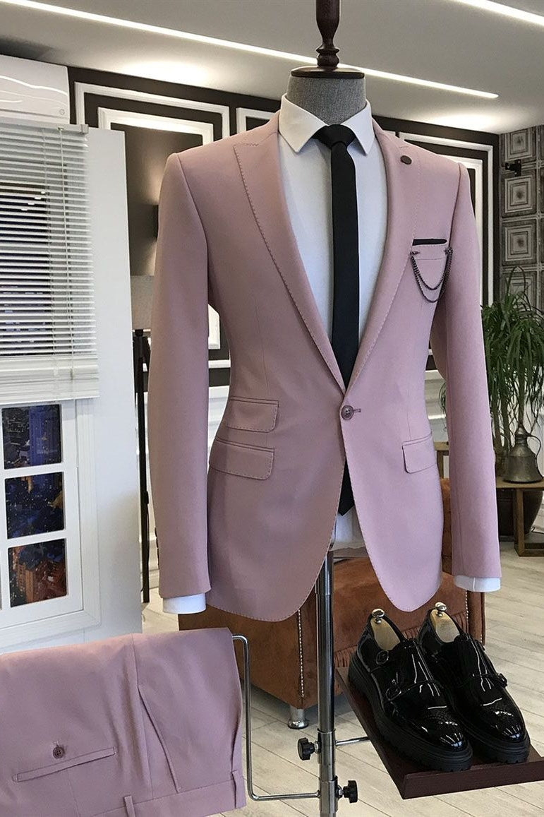 Blush Pink One Button Peaked Lapel Classy Men Suits Secondary image