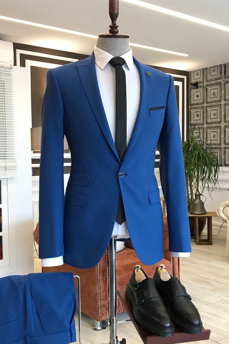 Best Fitted Dark Blue Peaked Lapel One Button Men Suits Main image